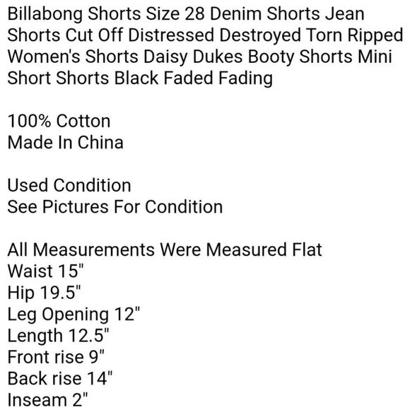 Billabong Shorts Size 28 Denim Shorts Jean Shorts Cut Off Distressed Destroyed - Picture 5 of 5